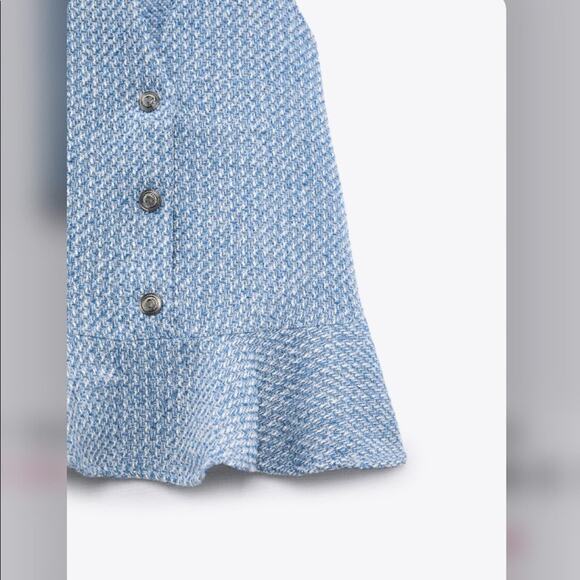 Zara Blue and White TEXTURED RUFFLED PINAFORE DRESS Size Extra Small XS - Picture 13 of 16